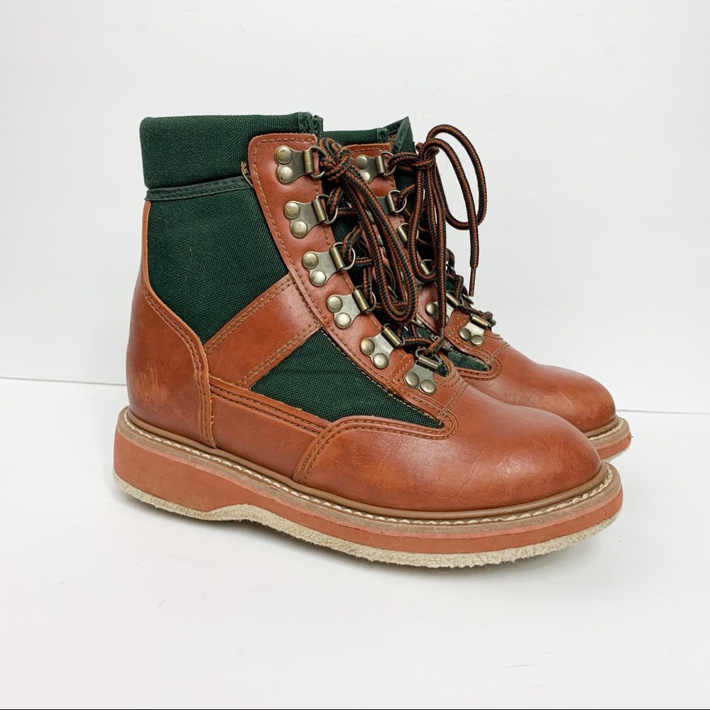 Orvis Tan Leather Green Canvas Wading Boots